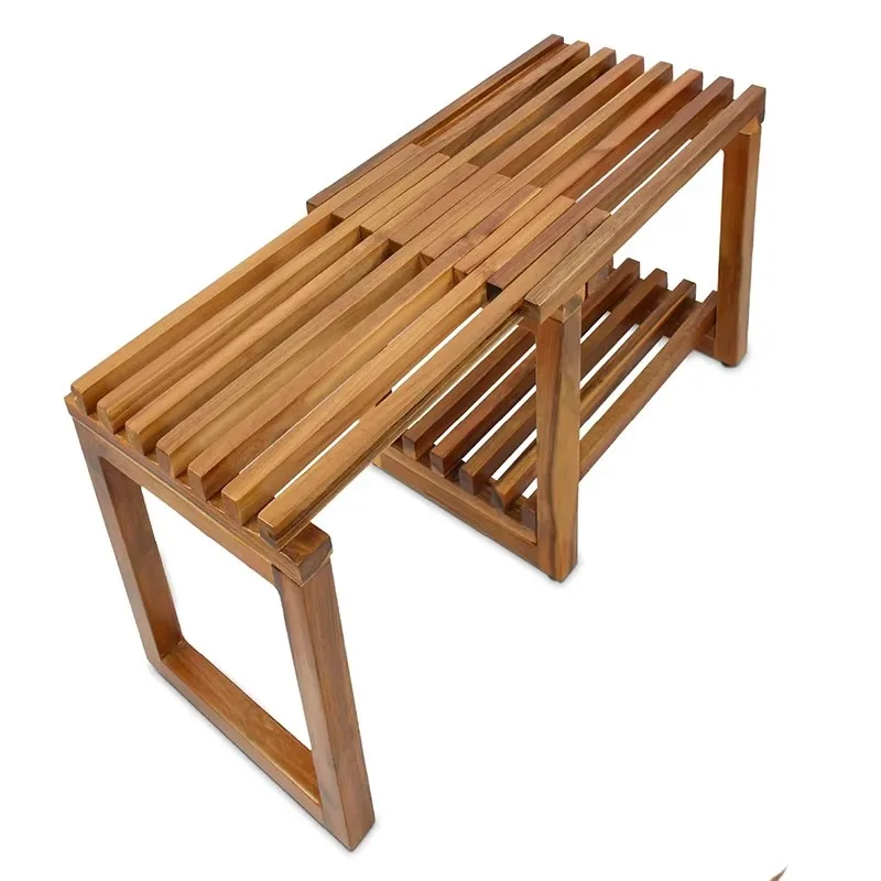Adjustable Length Acacia Wood Bench Storage Organizer Shelf Wholesale Entryway Shower Stool for Living Room Bedroom for Entryway