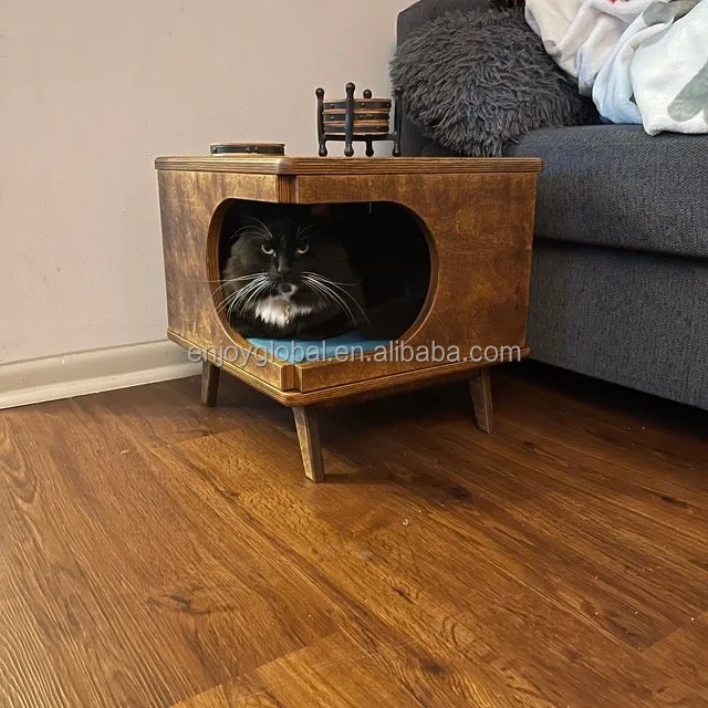 Stylish Plywood Cat House,Cozy Cat Bed Rustical Box,Pet Furniture
