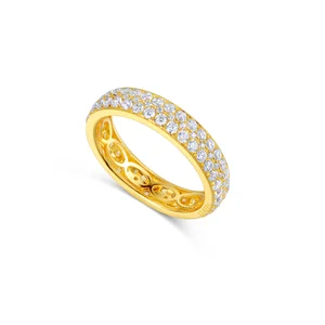 Trendy 9K 14K 18K Gold High Quality Fashion Diamond Inlaid Full Pave Eternity Ring Custom