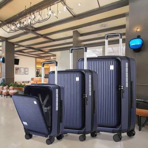 ABS PC Trolley Bags for Travel Front Open Carry on Suitcase With Laptop Pocket Trendy Suit Case Luggage Sets