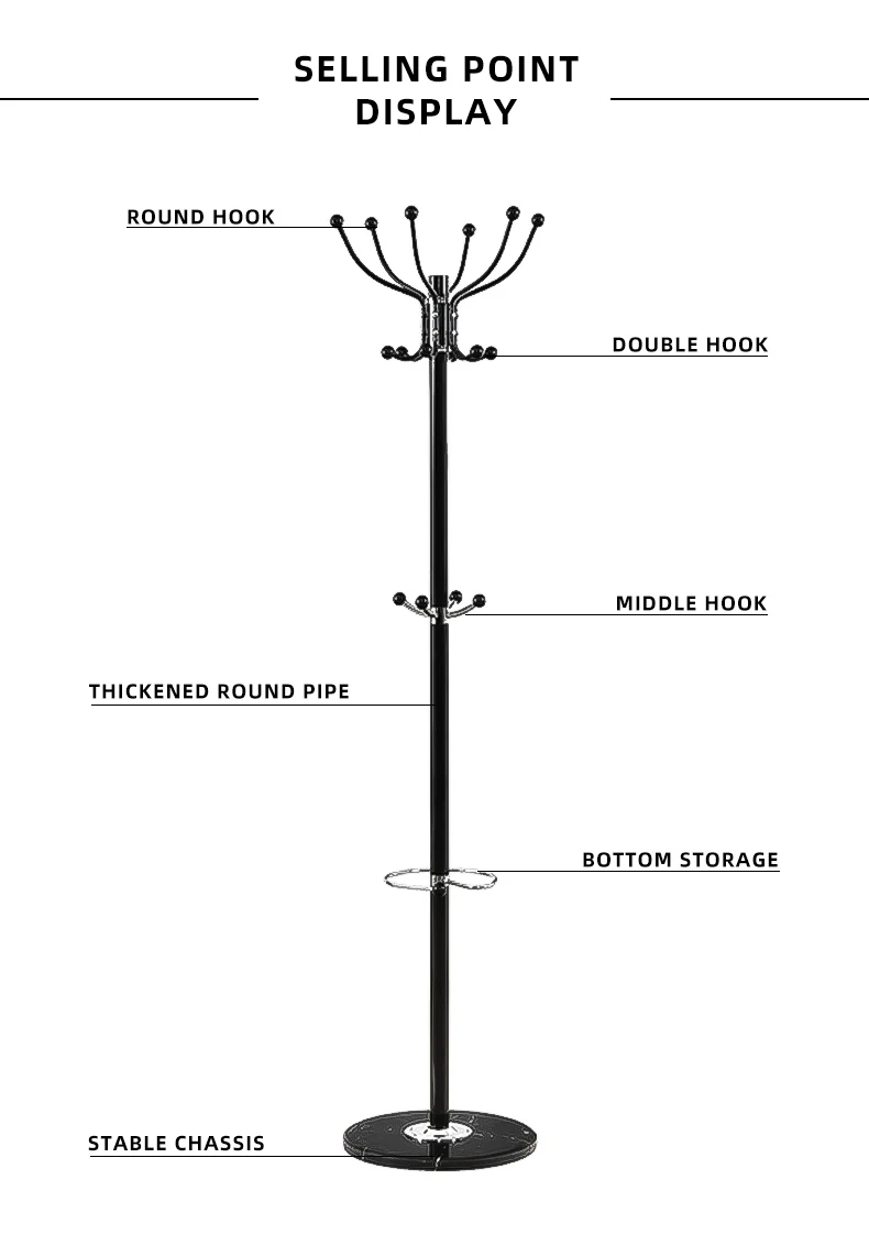 High Quality Metal Standing Coat Rack Tree Steel Storage Hanging Coat Stand For Clothes Floor