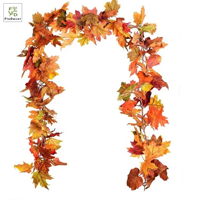 Hot Sale Artificial Autumn Maple Leaf Foliage Fall Garland Christmas Thanksgiving Halloween Accessories Decorations Hanging Vine