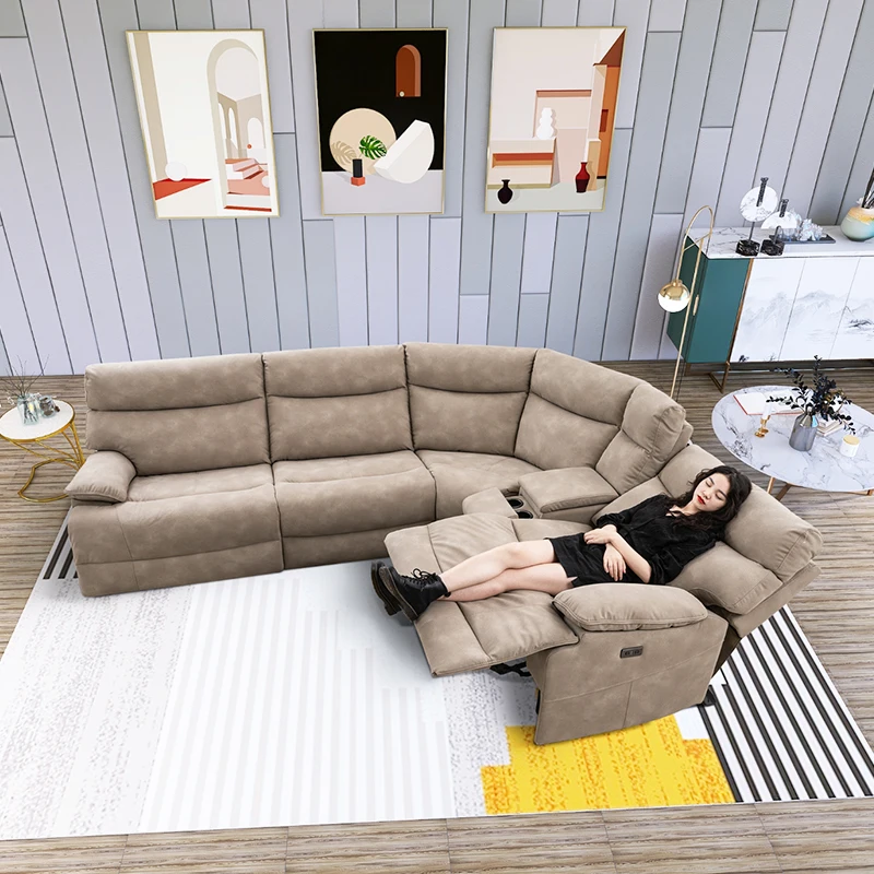 MANWAH CHEERS Living Room Sofa Furniture Seat Couch L Shape Recliner  Fabric Sectional Sofas