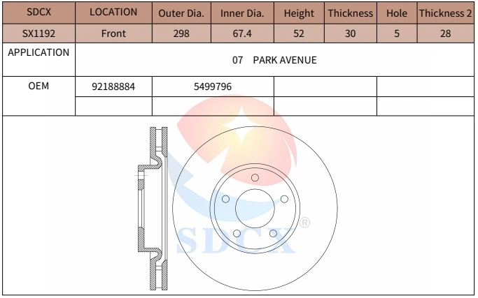 SDCX Brake DISC SX1192 92188884 5499796 for 07 Park Avenue Front