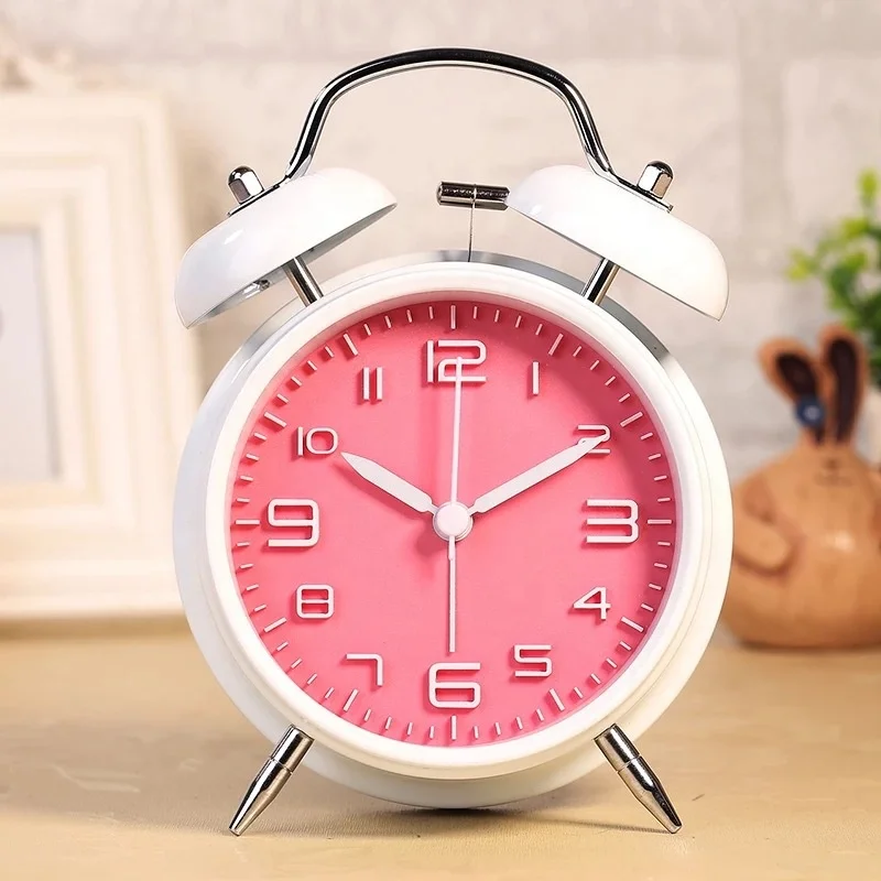 Modern Minimalist 4 Inch Digital Alarm Clock Electronic Movement Metal Mechanical Bell Student Bedside Bedroom Factory Wholesale