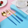 Three-Piece Set Spoon Fork Chopsticks-Blue Gold
