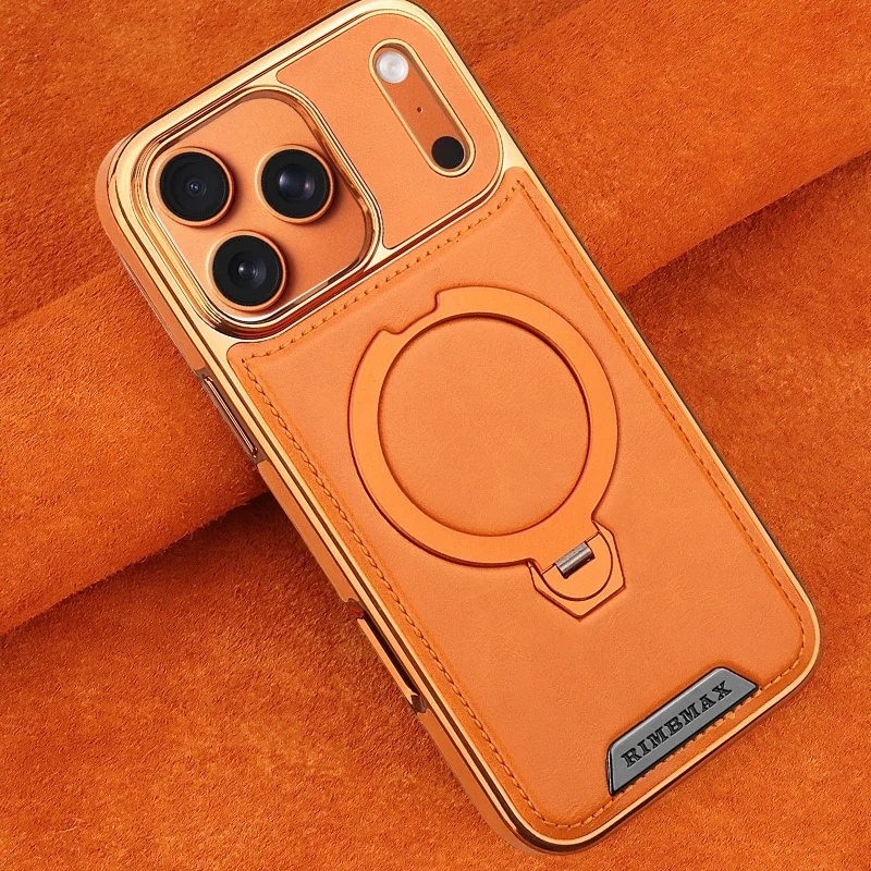 Luxury Magnetic Leather Phone Case for iPhone 17 11 12 13 14 15 16 Pro Max 17 Air With 360° Metal Ring Stand Shockproof Cover