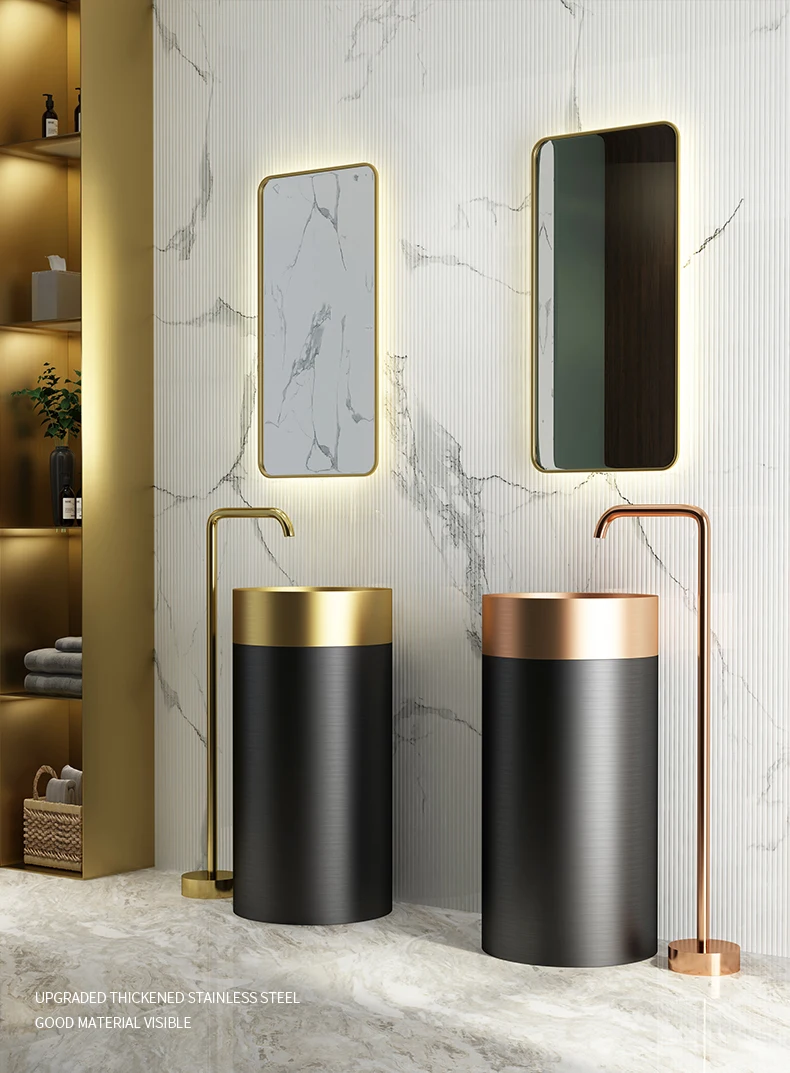 Cylindrical Dual Color Color Stainless Steel Column Basin Vanities ...