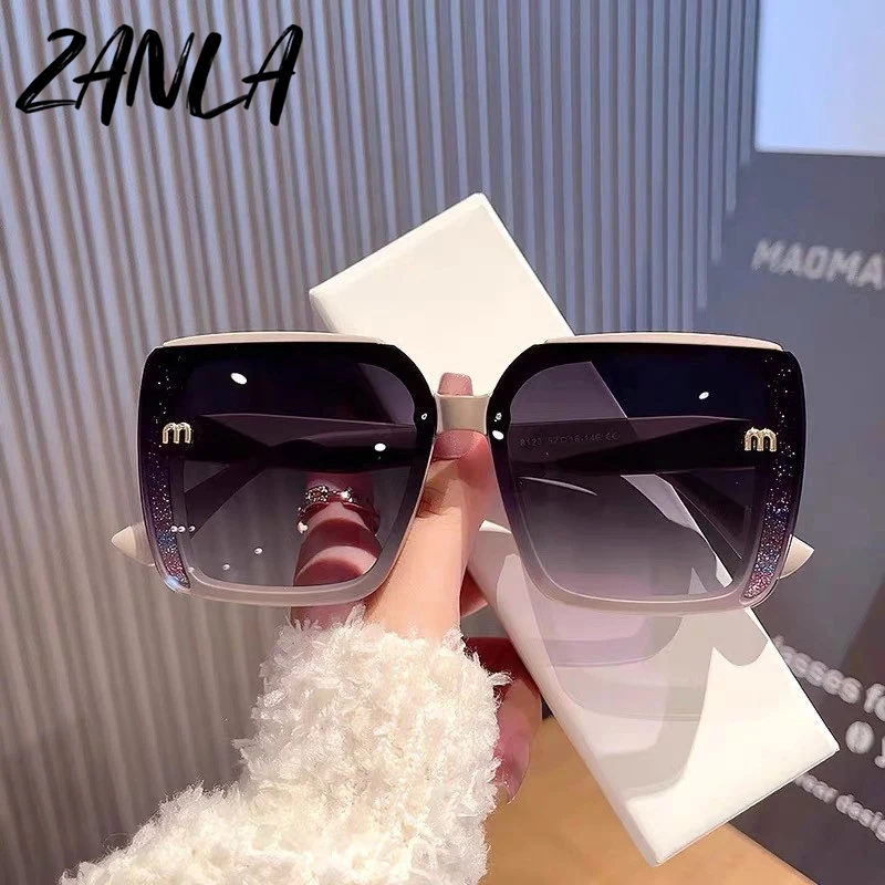 2025 Women Chic Luxury Brand M Letter Polarized Sunglasses Fashion Shiny  Crystal Frame Sun Glasses Male Vintage Black Sunglasses