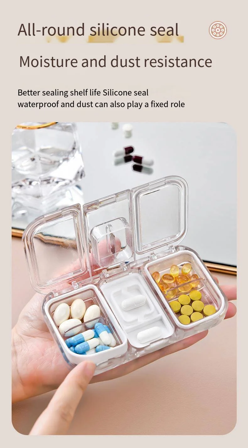 Small pill box with dispenser Convenient travel tablet box dispenser sealed dispenser box details