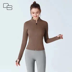 Custom Black Green Long Sleeve Quick Dry Zipper Woman Yoga Tops Active Wear Wholesale Fitness Clothing