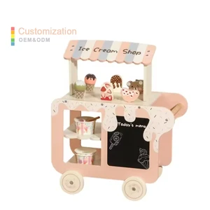 2026 New Arrive Baby Simulation Role Play Pink Ice Cream Cart Game Educational Pretend Kitchen Set Toys for Girls Kids