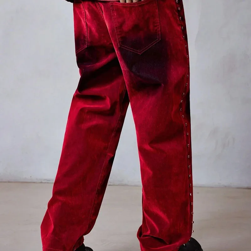 Shop Custom Jeans with Red Dye Faded Wash Elastane Velvet Denim