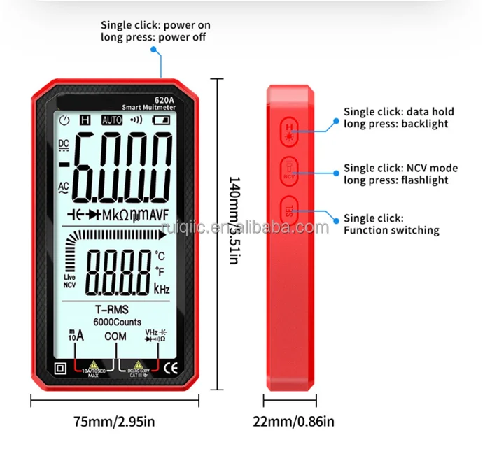 620A Digital Smart Multimeter - Transistor Testers 6000 Counts