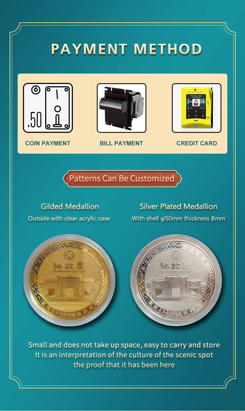 Customizable Medal Vending Machine with 22-inch Touch Screen and 300-600 pcs Capacity for Souvenir Coins
