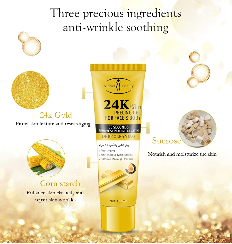 OEM 24k Gold Peeling Gel Face & Body Wash Cleaning Removes Dead Skin Whitening Peeling Face Gel