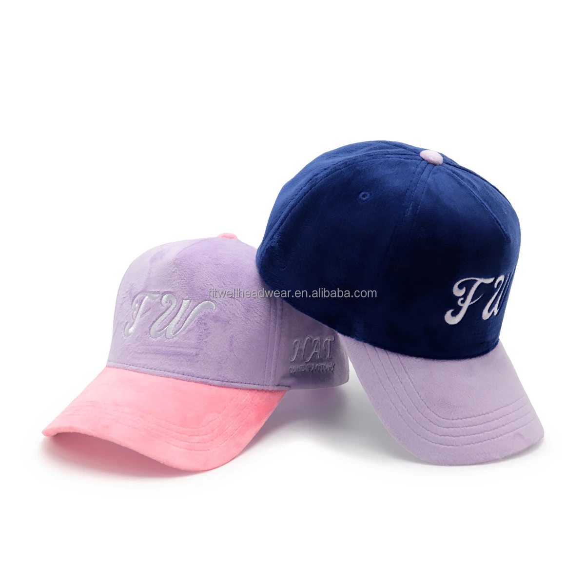 Vintage Two Tone Color Embroidery Logo Hat - Custom Velvet Baseball Caps