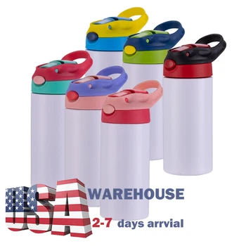 USA warehouse Flip Top Straight Sublimation Blanks 12oz Tumbler 350ml Kids Cup Stainless Steel Water Bottle Sublimation DIY Cup