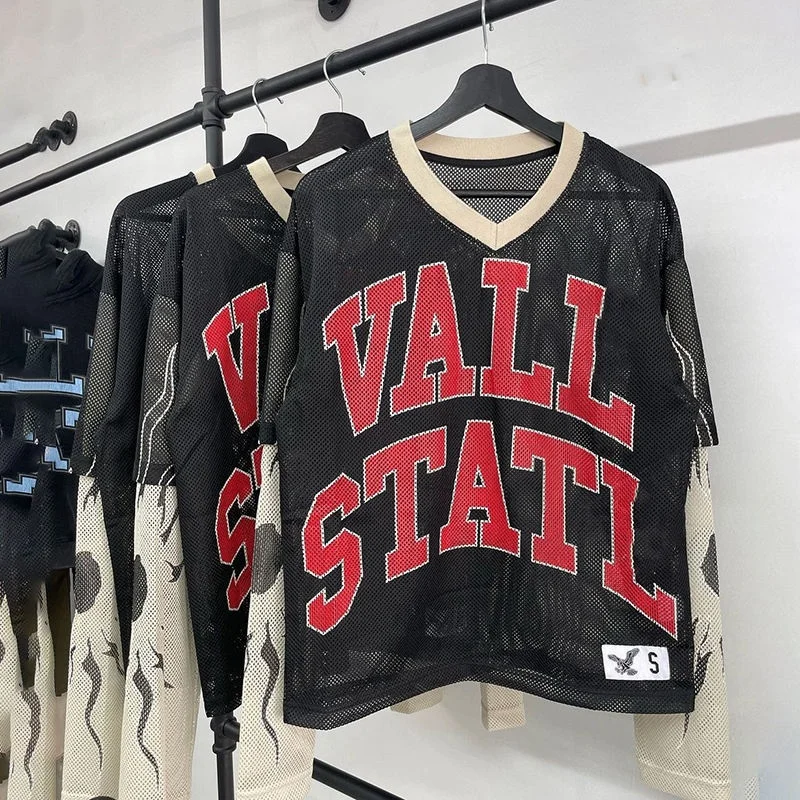 WT Manufacturer Customizable Oversized Shirt Print Quick Dry Breathable V Neck Double Layer Long Sleeve T-shirt Baseball Mesh gallery 2