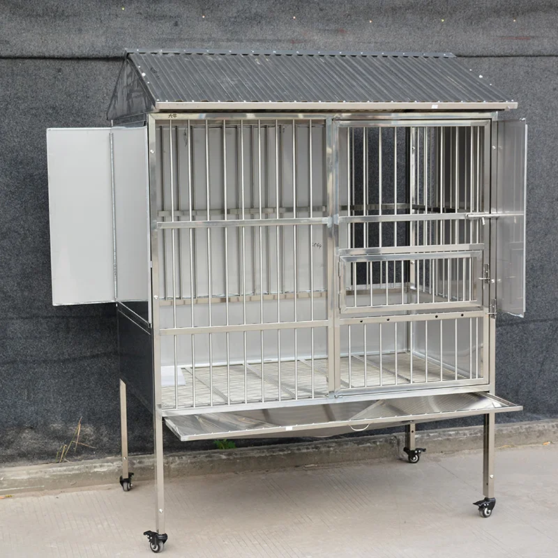 New Design Outdoor Heavy Duty Metal Dog Kennel Cage Stainless Steel Dog  House With Feeding Bowl Pull Out Tray Dog Kennels