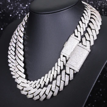Custom cuban chain S925 sterling silver white gold plated 3rows 15mm 20mm cuban link heavy necklace vvs moissanite hip hop chain