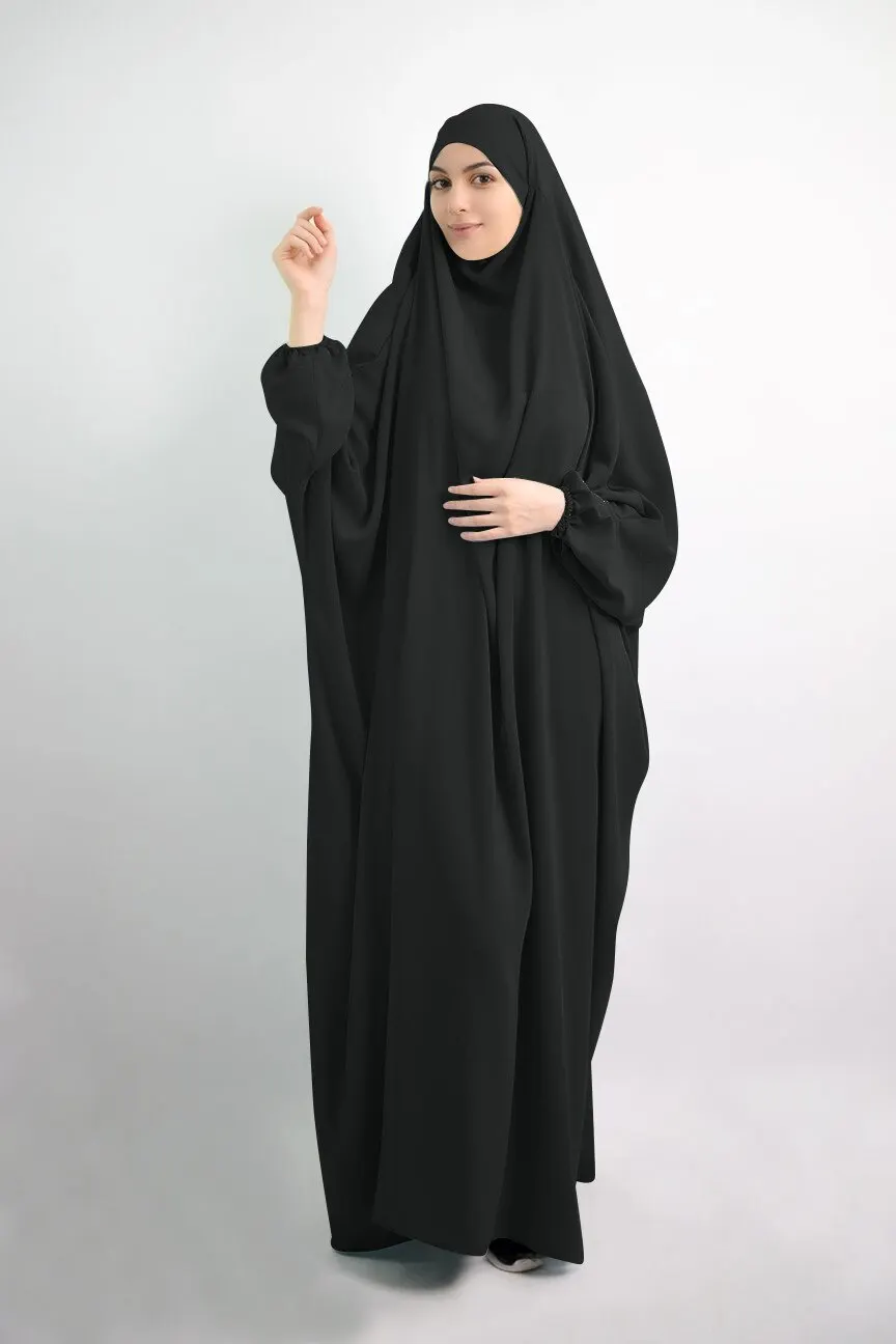 One Piece Muslim Women's Prayer Dress – Islamic Hijab Abaya Khimar, Long Sleeve Maxi, Grey