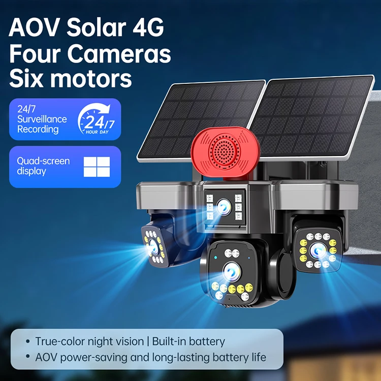 SNOSECURE 4K 8MP 4-lens 4G solar PTZ security camera