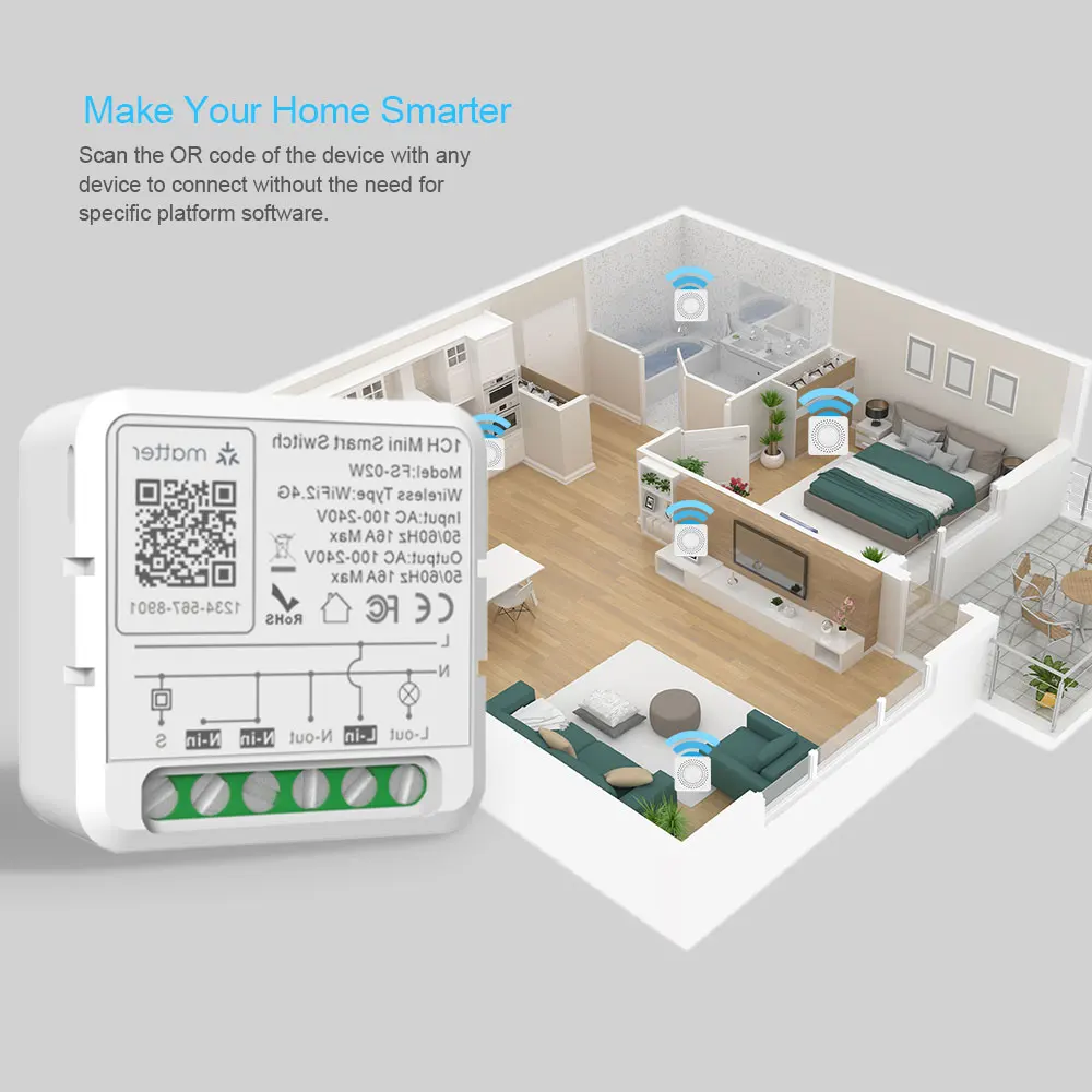 Matter Tuya WIFI Smart Light Switch Module Zigbee 1 Gang Smart Breaker Relay Alexa Google Wireless Switches