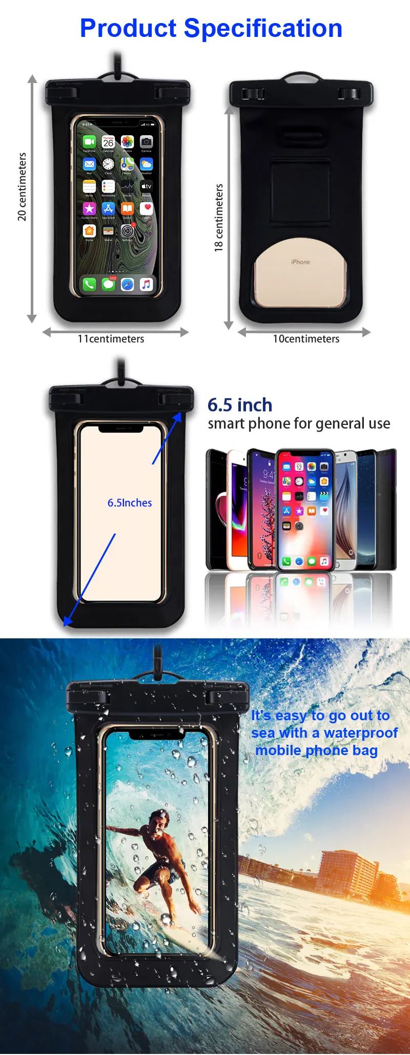 New Design Waterproof Phone Pouch IPX8 PVC Waterproof Phone Bag For Hiking Swimming Skiing Camping