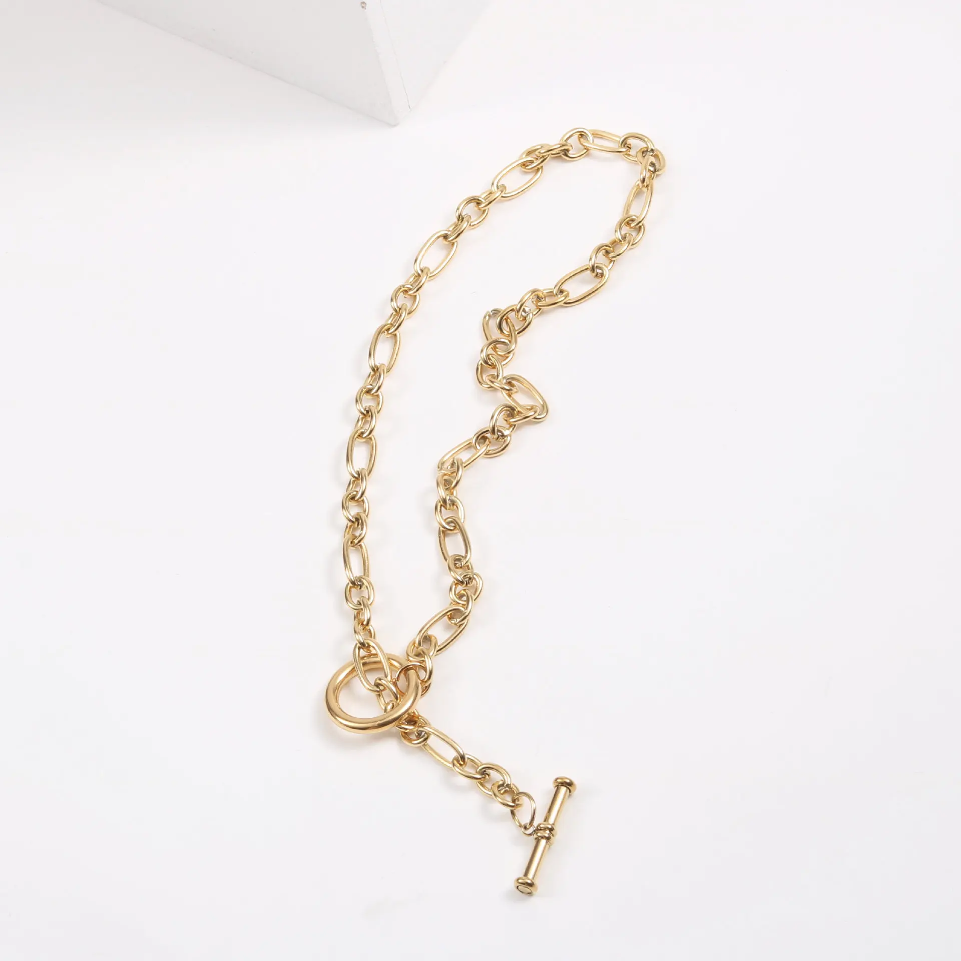 Silver Gold Rose Gold Plated Heart Charm Necklace & Bracelet Set – Chunky Stainless Steel Chain, Toggle Closure, Jewelry Gift For Women - View #2