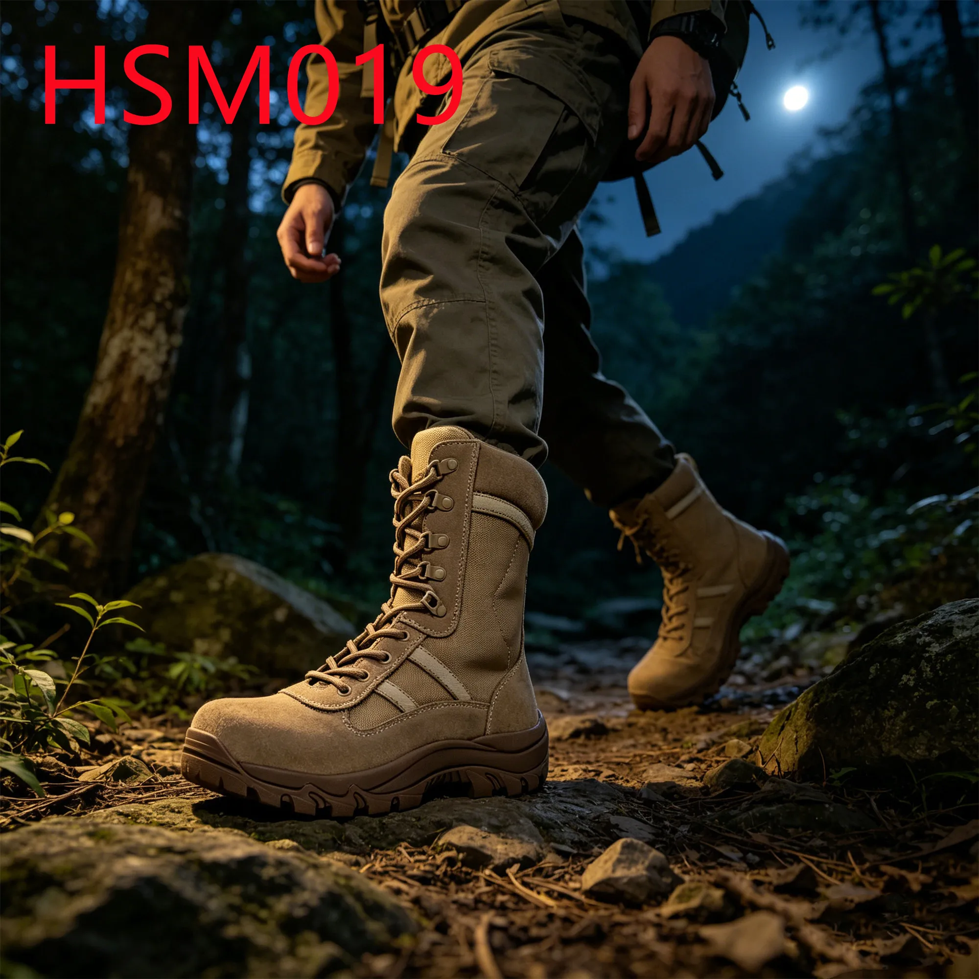 HY,Outdoor Survey Tear Proof Suede Leather 8'' Combat Boots High-rebound Sole Night Patrol Boots with Reflective Strip HSM019