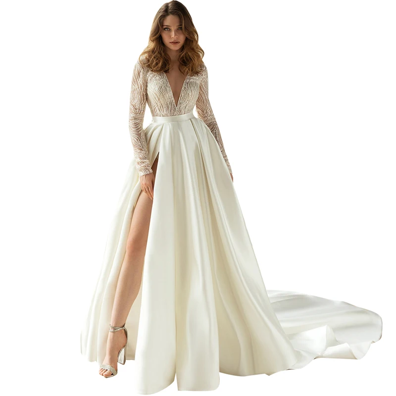 Элегантное белое вечернее платье средней длины с V-образным вырезом и блестками, в европейском и американском стиле, 2021