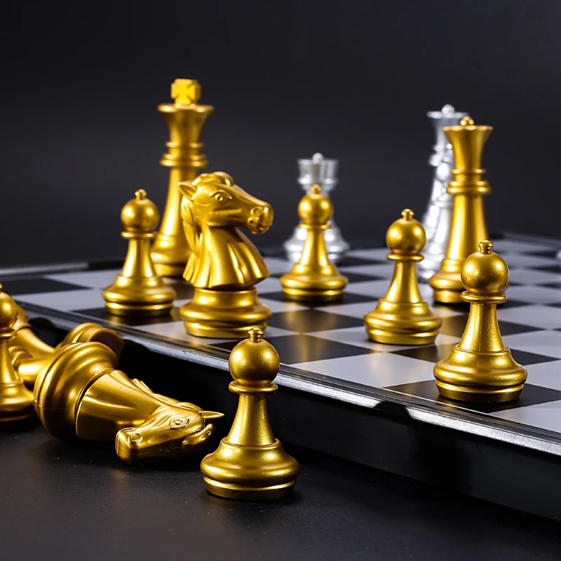 Medieval Chess Set With High Quality Chessboard 32 Gold Silver Chess Pieces Magnetic Board Game Chess Figure Sets Szachy Checker
