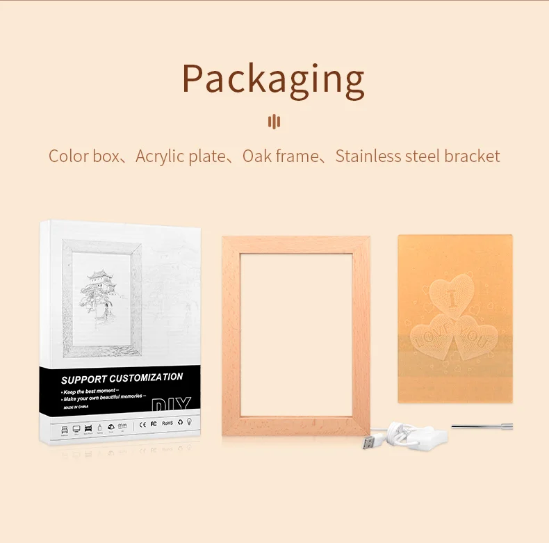 Wholesale Solid Wood Frame 3d Led Light Wooden Photo Frame With Led