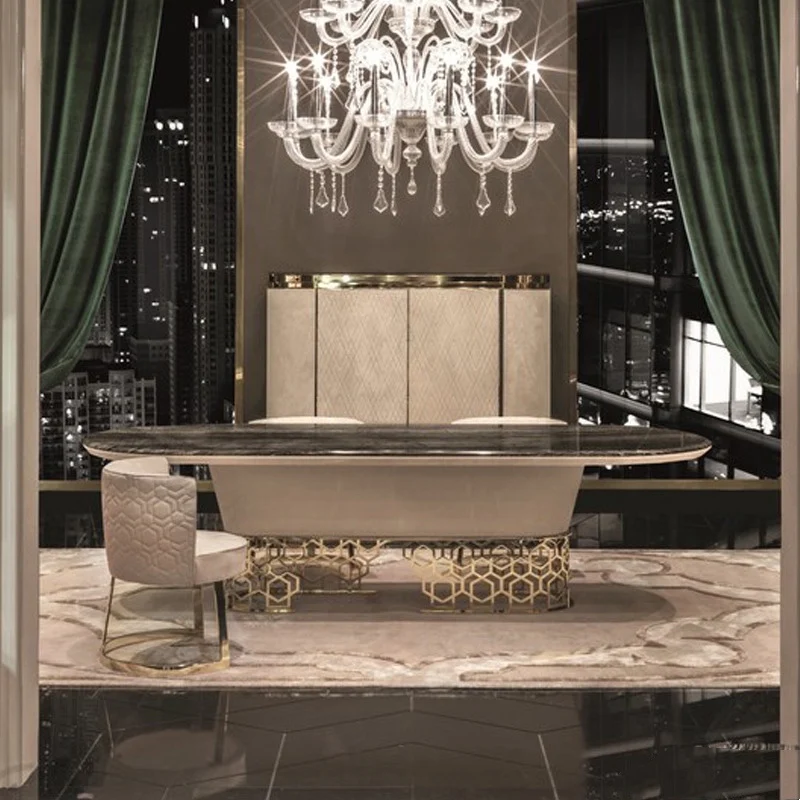 Italian Design Minimalist Slate Dining Table Simple Modern Restaurant Nordic Ins Marble Top Dining Table Set for Home Furniture