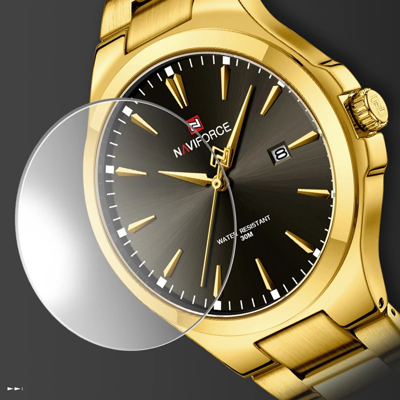 Luxury Gold Plated NAVIFORCE 9214 Stainless Steel Quartz Watch for