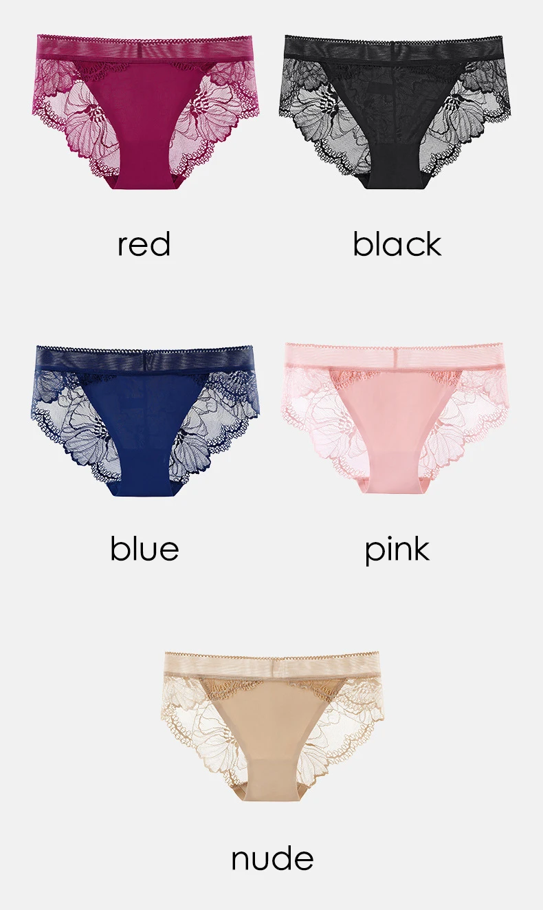 Silk Women Sexy Lace Low-Rise Brief Female Comfortable Panties