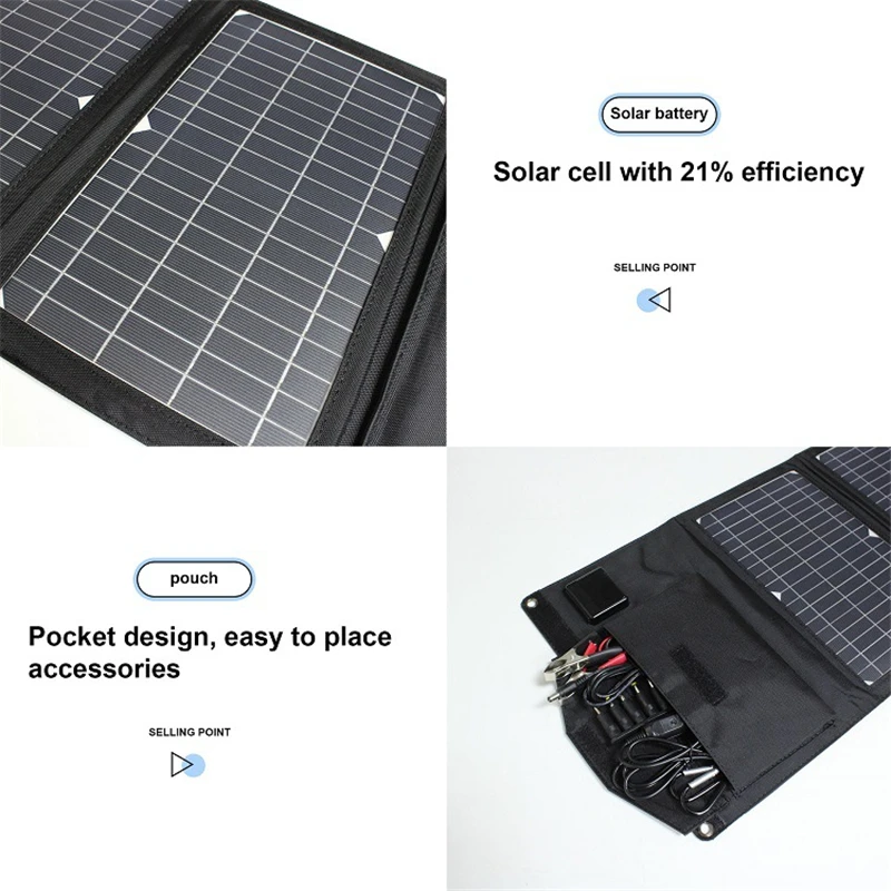 50w Foldable Solar Panel 18v Black Portable Solar Charger Outdoor Quick