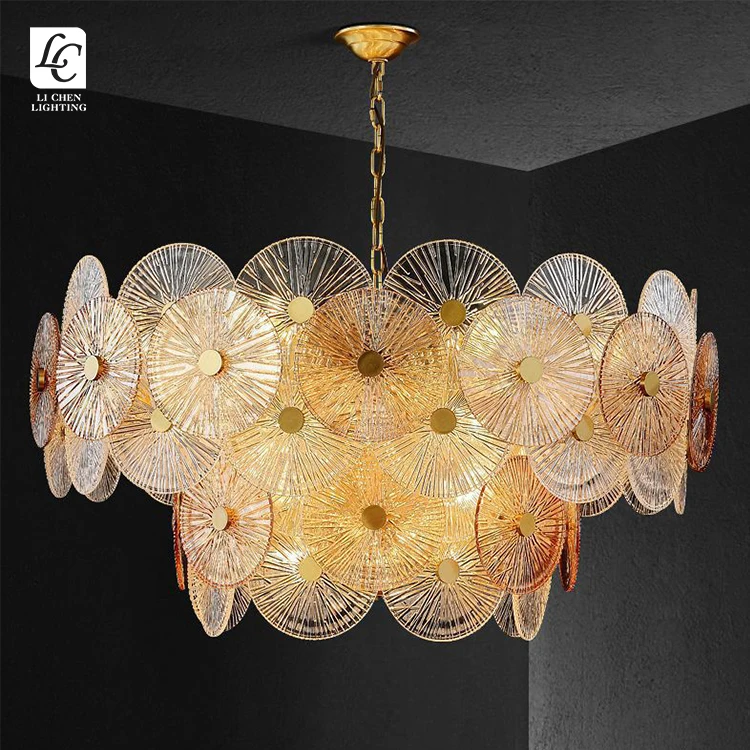 P0039 Luxury Textured Glass Chandelier – Modern Ice Glass Suspension Lamp for Villa Living Room