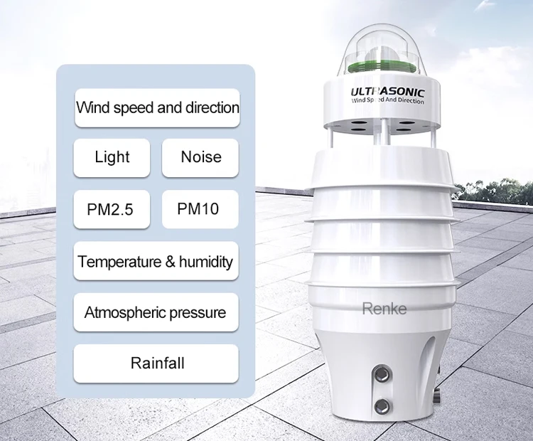 Rainfall Temp Wind PM Measuring RS485 Output Outdoor Small Weather Station Ultrasonic