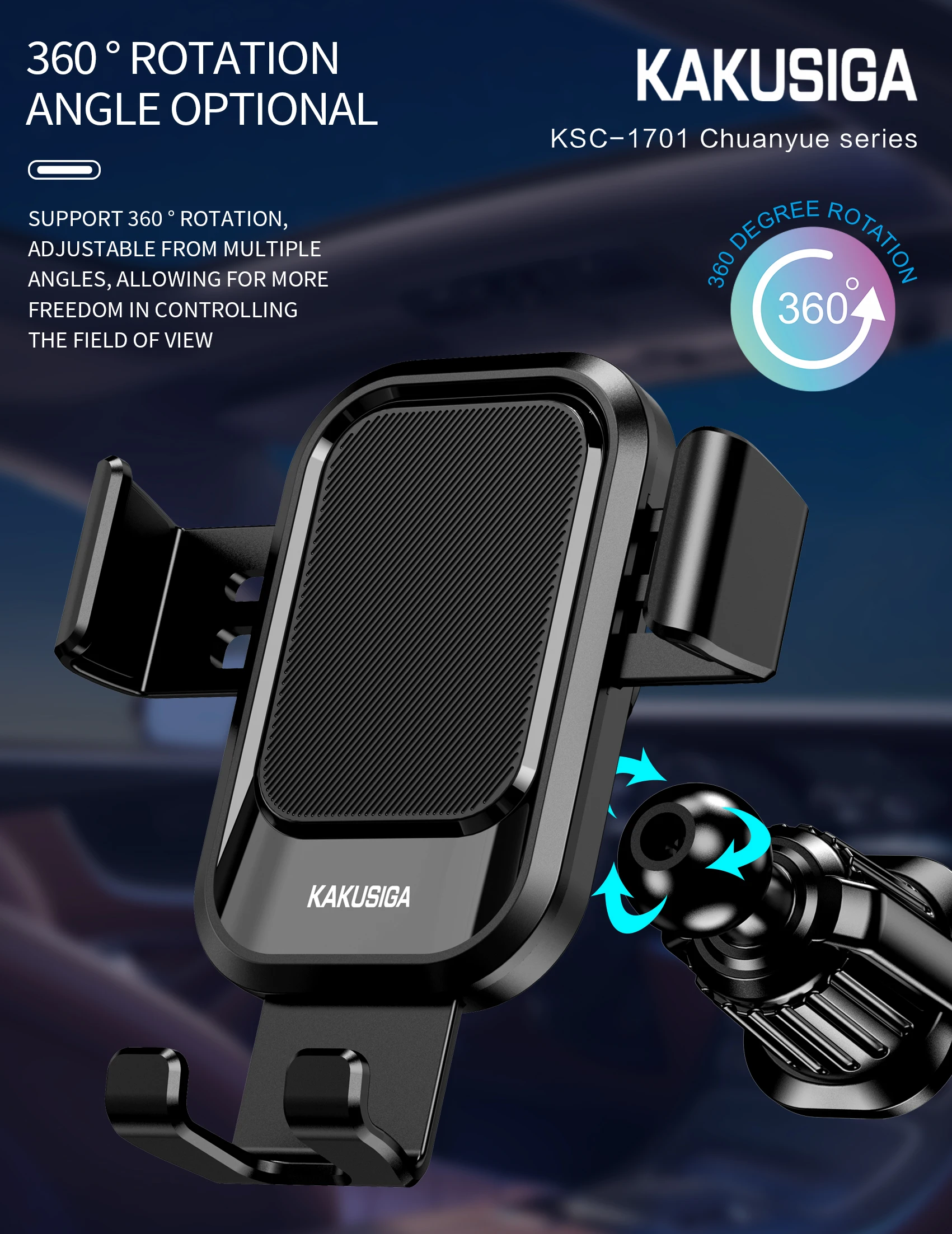 KAKUSIGA Support de téléphone à évent de voiture auto-télescopique rotatif à 360 ° pour smartphones