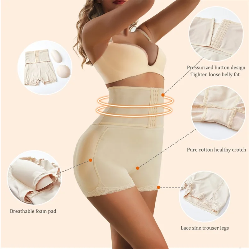 Spandex Plus Size Women Body Shapewear Padded Buttocks Panties Hip Pads Tummy Butt Lift Shaper