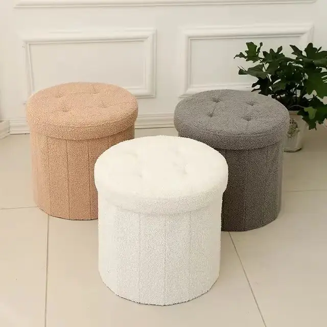 Factory Wholesale Custom Round Multifunctional Foldable Footstool/Ottoman Best-Selling Velvet Seat with Velvet Storage