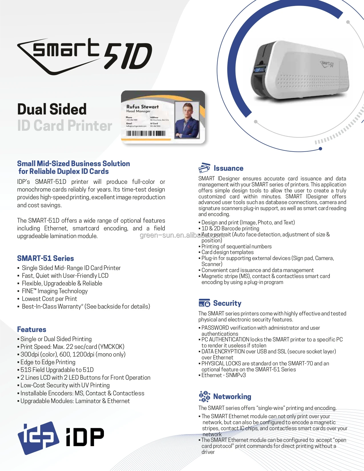 Idp Smart 51d Id Card Printer With Lamination Option 300 Dpi Direct To Card Printer Single Or 