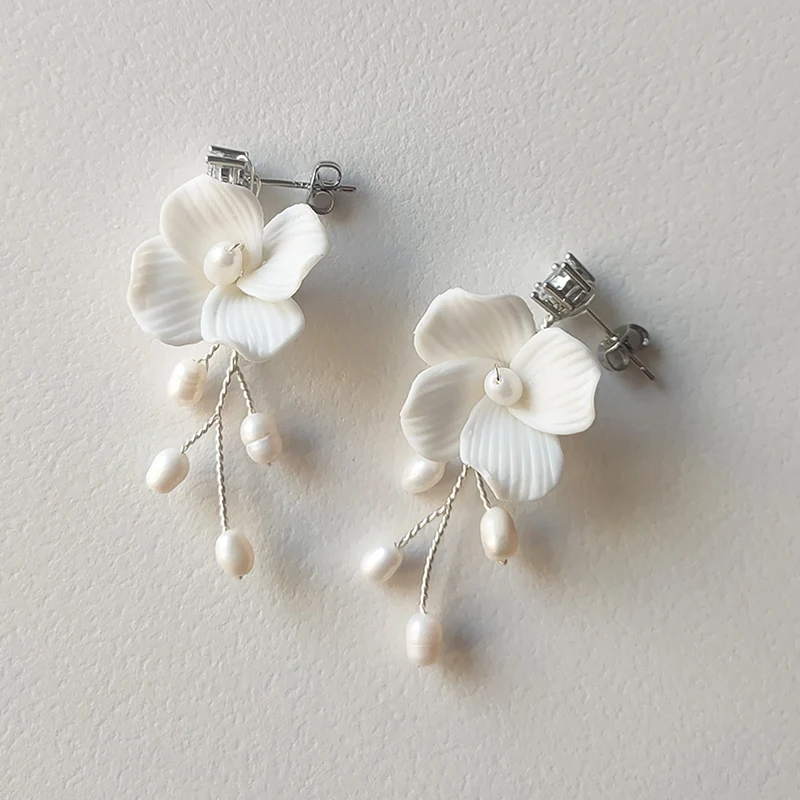 Mixed Styles Handmade Ceramic Flower Bridal Earring Wedding Pearl Earrings Fashion Women aperçu 23