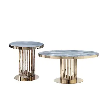 Italian light luxury stainless steel round rock table combination modern simple designer small family sofa coffee  tables