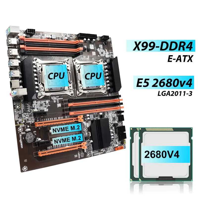 X99 Motherboard Kit E5 2680v4 Dual CPU X99 8GB 16GB DDR4 RAM E-ATX