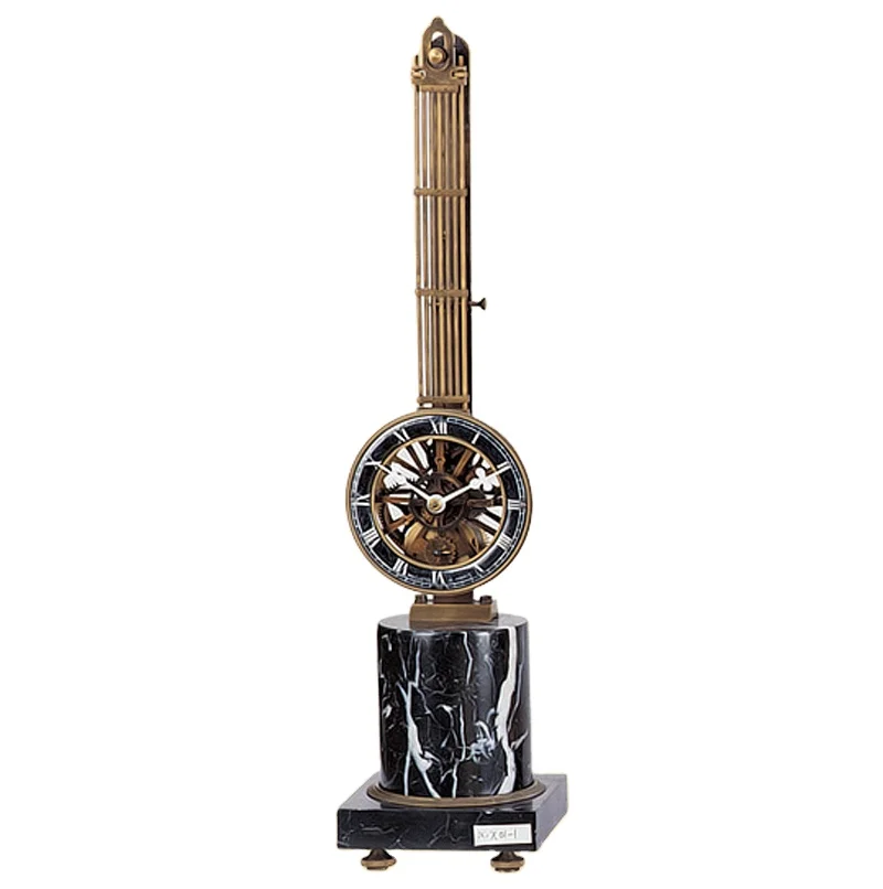 French Style Mystery Windrad Upside Down Antike Bronze Skelett Hängende  Schaukel Pendel Mechanische Uhr mit schwarzem Marmorsockel