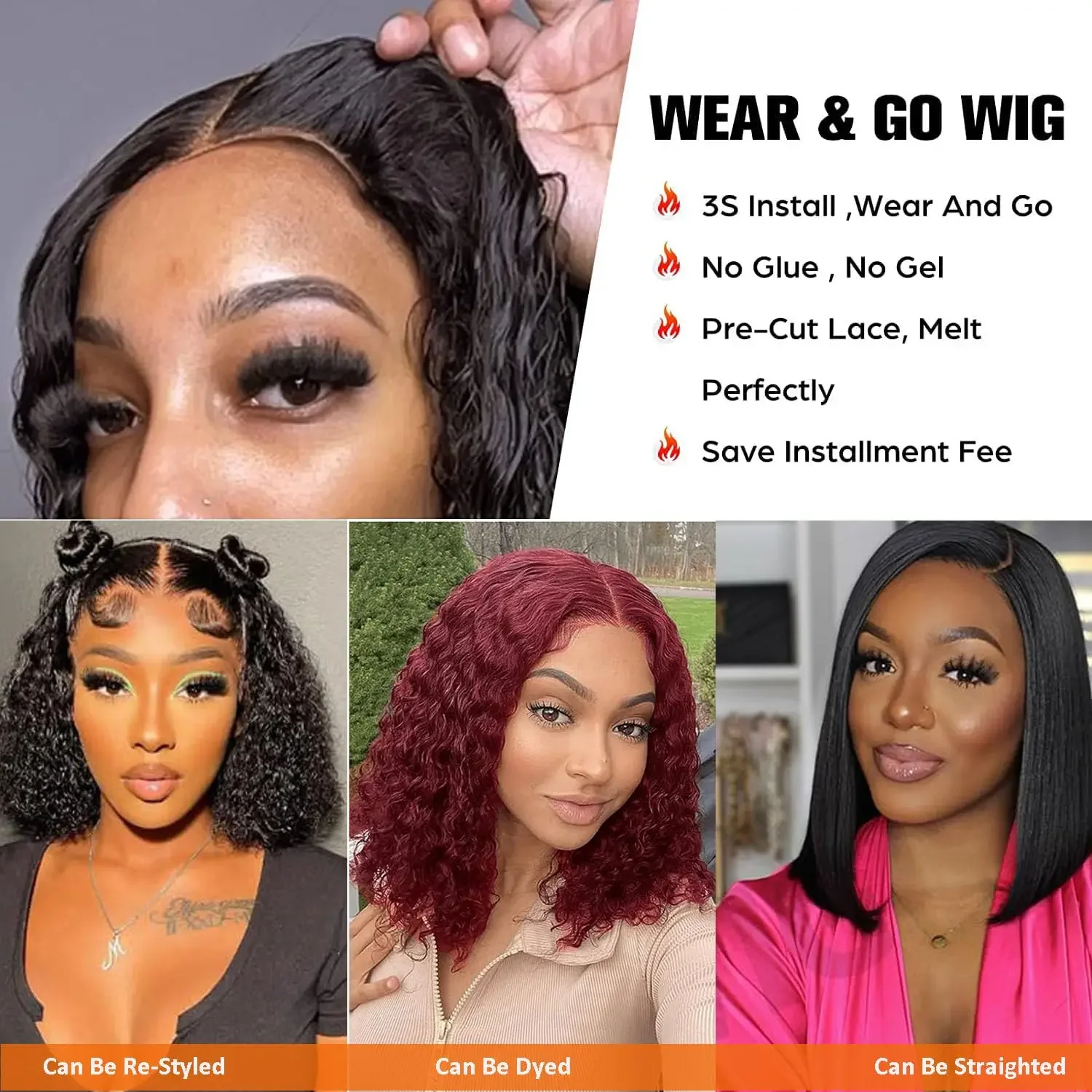 Echthaar Bob Perücke Deep Wave Lace Front Ohne Kleber Vorgezupft_voghion.com
