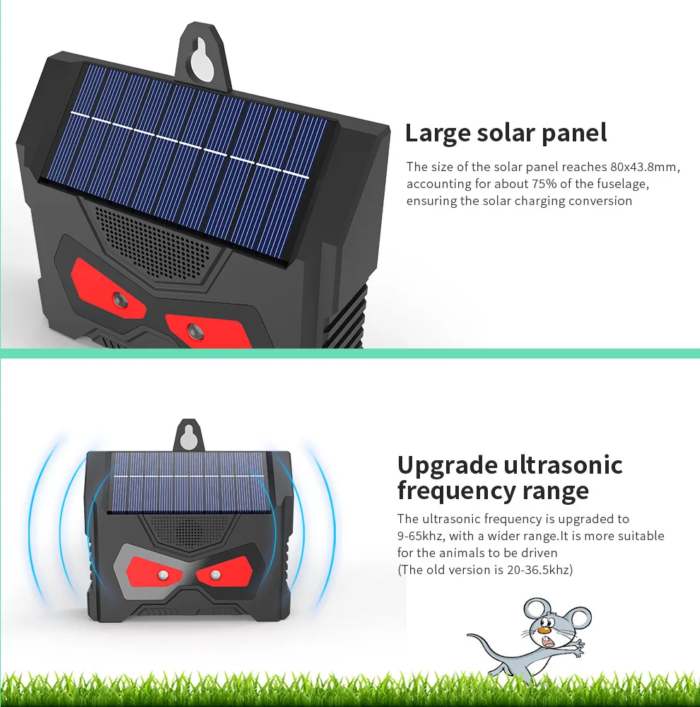 SAIJZEK New Summer Products Pest Control solar powered ultrasonic LED Eyes Light Pig Deer Cat Monkey Bird Wild Animal Repeller details